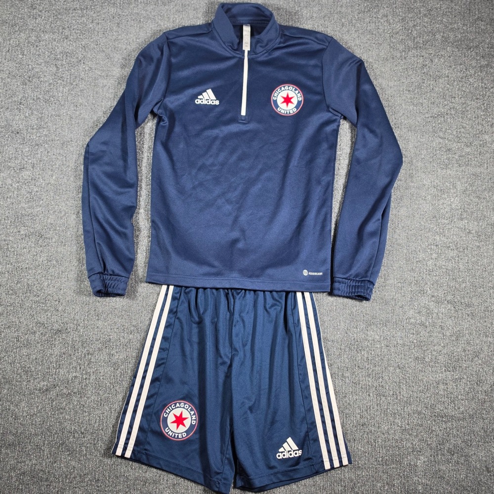Adidas Chicagoland United Soccer Set Navy Blue 1/4 Zip Pullover and Shorts XS/L